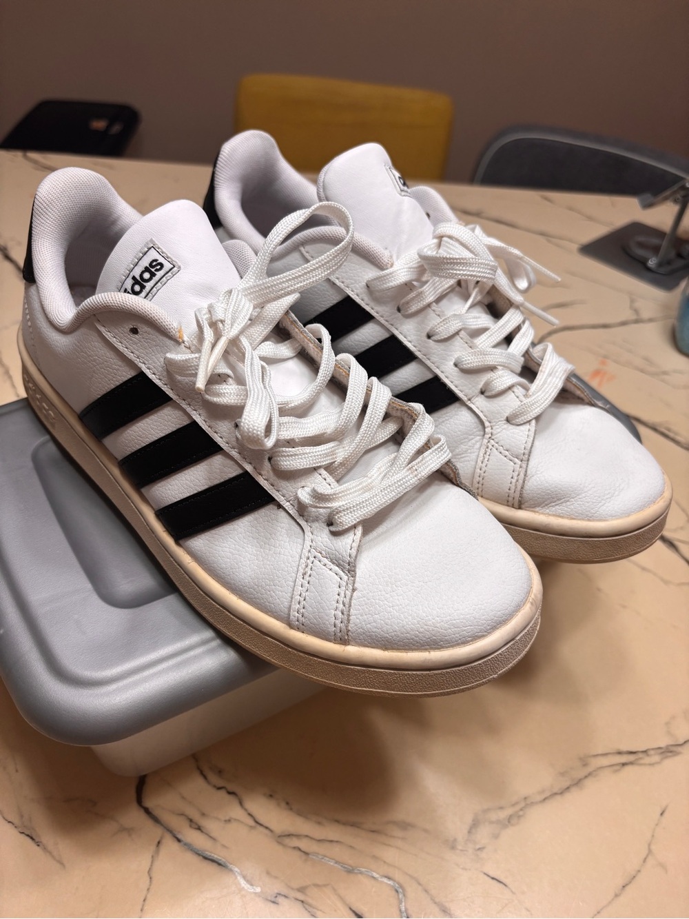 adidas White Sneakers with Black Stripes